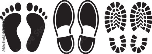 Shoe and bare foot print set