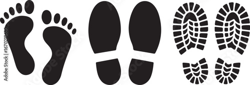 Shoe and bare foot print set