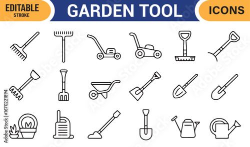 Simple and Clear Gardening Tools Icon Set for Web and Print Use