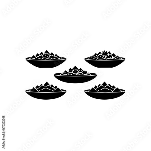 5 different enchilada plate silhouette vector icon