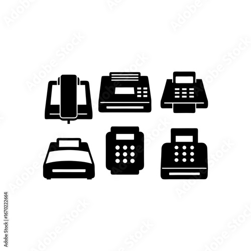 6 different fax machine silhouette vector icons se