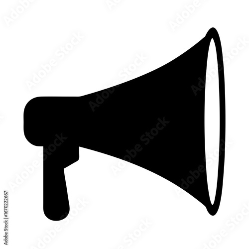 Silhouette of a megaphone on a white background, symbol for announcement