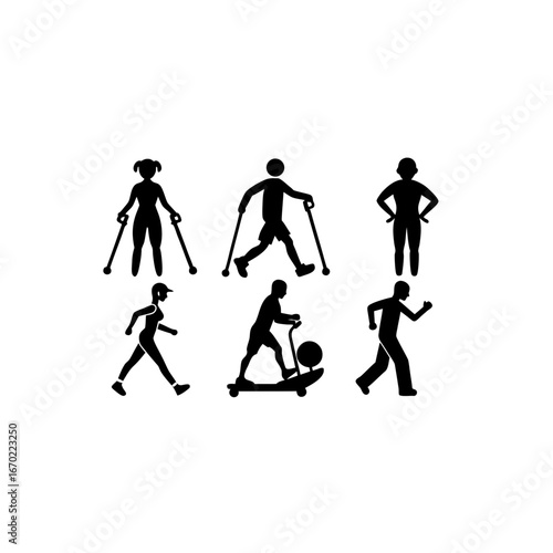 6 different gait training device silhouette vector
