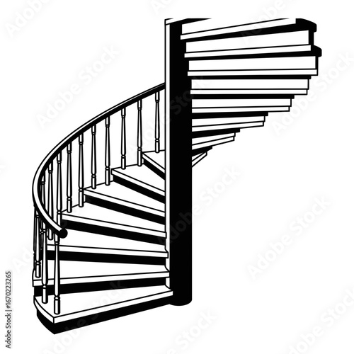Elegant Black and White Spiral Staircase with Ornate Railing Design