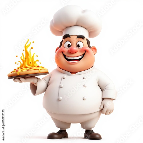 Wallpaper Mural Cartoon chef holding a pizza isolated on white background with a big smile Torontodigital.ca