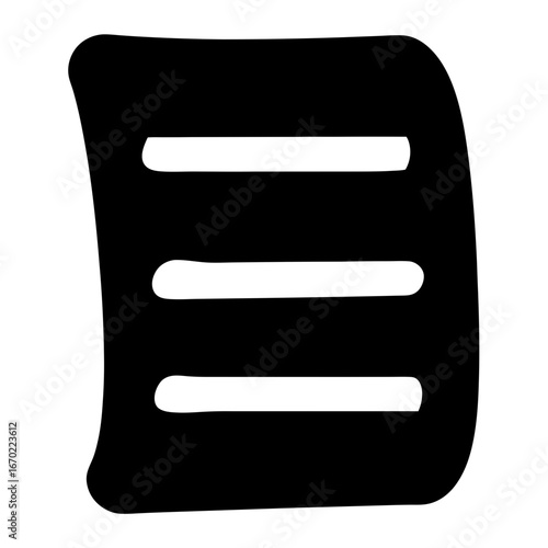 Simple black icon depicting document with three lines representing content