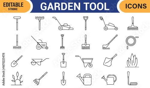 Set of Minimalist Gardening Icons for DIY and Outdoor Work
