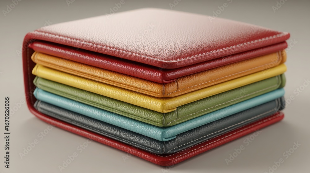 Fototapeta premium A stack of elegant leather materials representing a digital wallet balance concept for displaying available funds