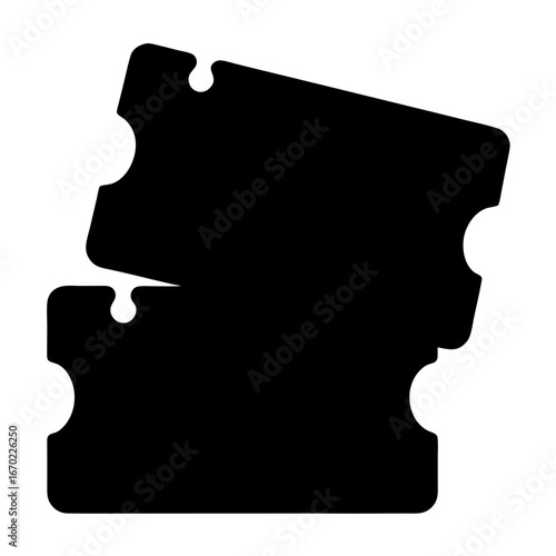 Two black tickets overlapping each other, resembling admission vouchers or event passes