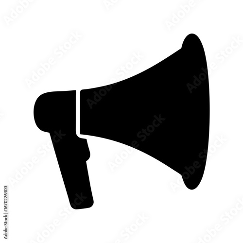 A black silhouette of a megaphone used for amplifying sound or speech