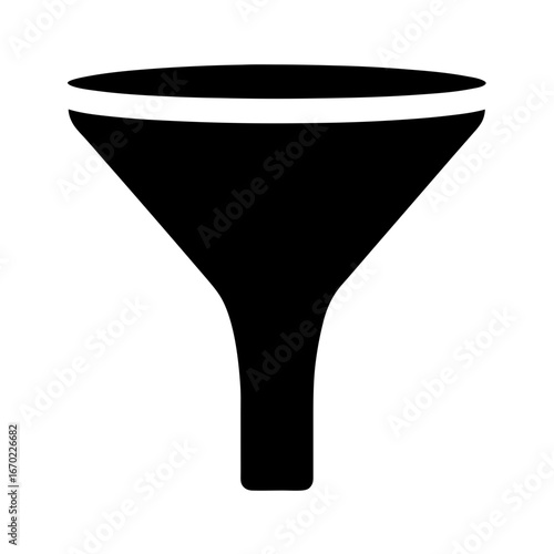 A black and white illustration of a kitchen funnel for liquids