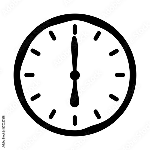 A simple black and white clock illustration showing the time is six o'clock
