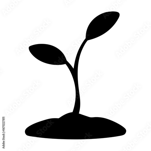 Simple black silhouette of a sprouting plant emerging from the ground