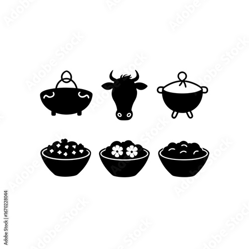 6 different irish stew silhouette vector icons set