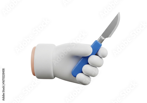 3D Cartoon Hand Holding Surgical Scalpel Icon for Medical Procedures and Precision