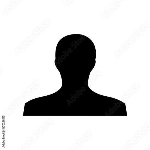 Silhouette of a person's upper body and head against a white background