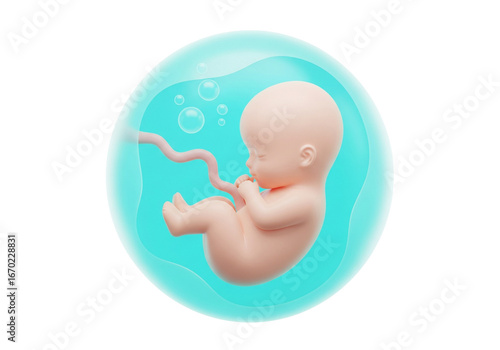 Human Fetus in Amniotic Sac - Prenatal Development Concept 3D Render