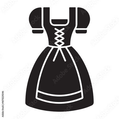 Oktoberfest national dress solid icon, Oktoberfest concept, Bavarian Woman dress sign, German traditional national clothing icon in glyph style. Vector black silhouette. with white background