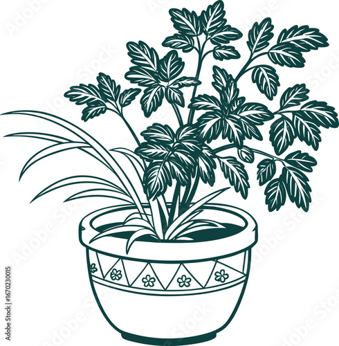 Modern Plant Pot Illustration on White Background – Houseplant Vector Art for Prints, Stickers, and Design Projects