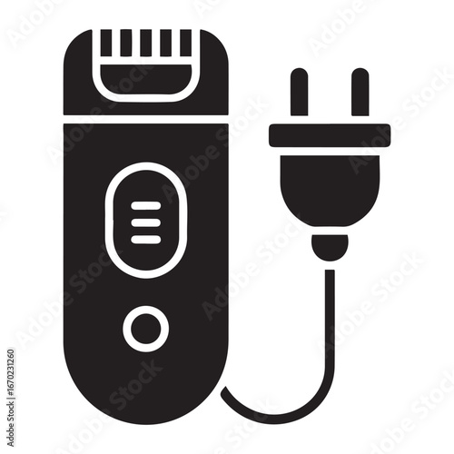 Electric shaver with plug solid icon, hairdresser salon concept, Electric shaver vector sign, shaver glyph style for mobile concept and web design. Vector black silhouette. with white background
