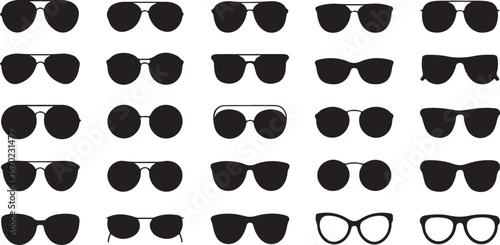 Sunglasses icon set. Black glasses optic frames silhouette. 