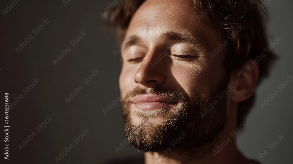 Obraz premium Man in meditative state with peaceful expression