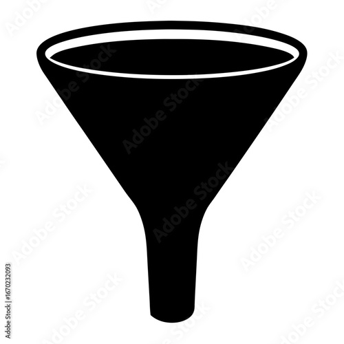 Simple black and white silhouette illustration of a funnel used for liquids