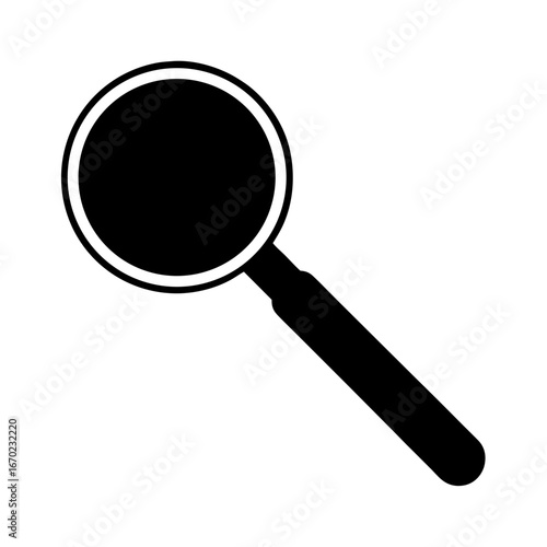 Black and white magnifying glass representing searching, investigation, or research themes