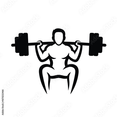 Weightlifter Squatting with Barbell Silhouette for Gym and Fitness Concept