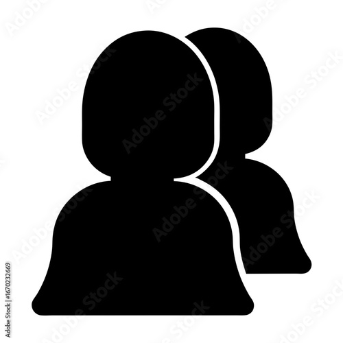 Abstract representation of two individuals, simple black and white icon design