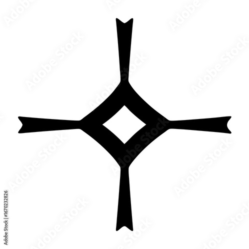 Abstract black symbol radiating from a central diamond shape on white background