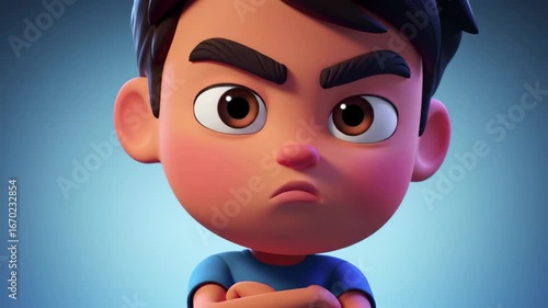 Animated Boy with Angry Expression