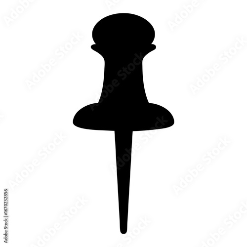 Simple graphic of a black pushpin silhouetted against a white background