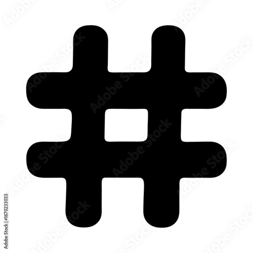 Black Hash Symbol Graphic with Rounded Edges on Transparent Background