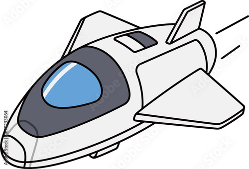Simple and modern vector illustration of a futuristic space shuttle, representing space travel, sci-fi and technology.