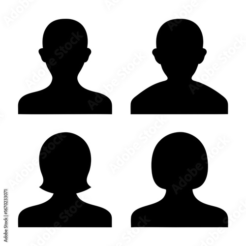 Black Silhouette Icon Set of People Isolated on a White Background