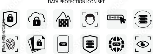 Data Protection Icon Set – Cybersecurity, Privacy, Encryption, Secure Access Symbols