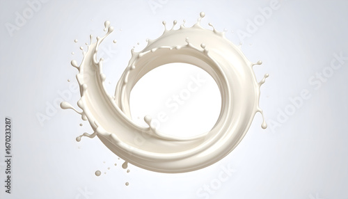 White Milk Splash in Circular Motion on a Gray Background