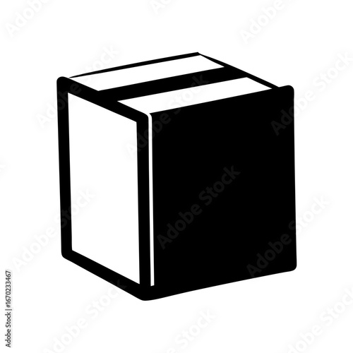 Abstract black and white illustration of a threedimensional box shape