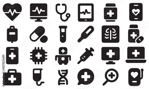 Comprehensive Medical and Healthcare Icons Set for Websites and Apps