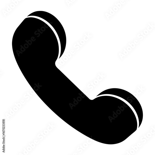 Simple black silhouette of a classic telephone handset on a white background