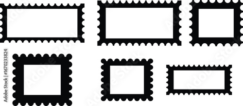 Postage stamp rectangle and square set. Rectangle shape frame with zigzag edge. Set of Zigzag and colorful Shapes. Postage stamp set. Mockup postage stamps.
