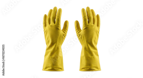 Pair of yellow rubber gloves isolated on transparent background