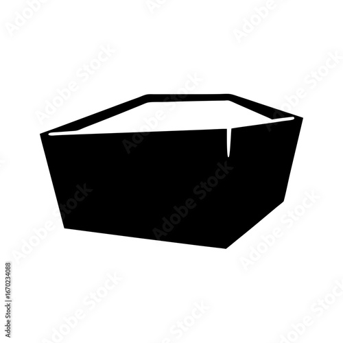 Isolated black and white takeout box silhouette of an Asian food container