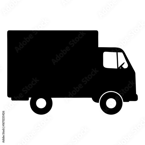 Black silhouette of a box truck, representing delivery and transportation services