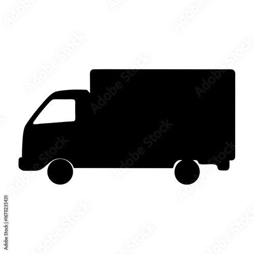 Black silhouette of a delivery truck with a boxy body shape