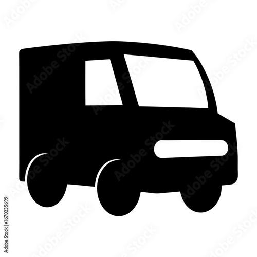 Simple Black and White Illustration of a Cargo Van or Delivery Vehicle