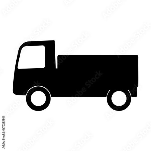 Simple Silhouette Illustration of a Black Delivery Truck with White Accents