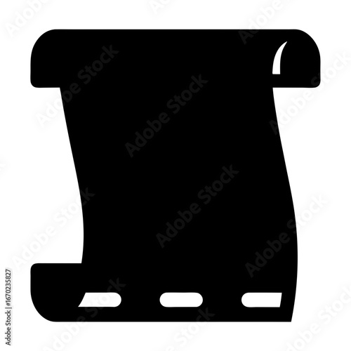 A simple black and white graphic illustration of an ancient scroll document