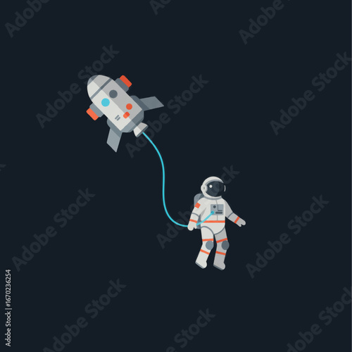 Astronaut Tethered to Rocket in Space Floating in the Void